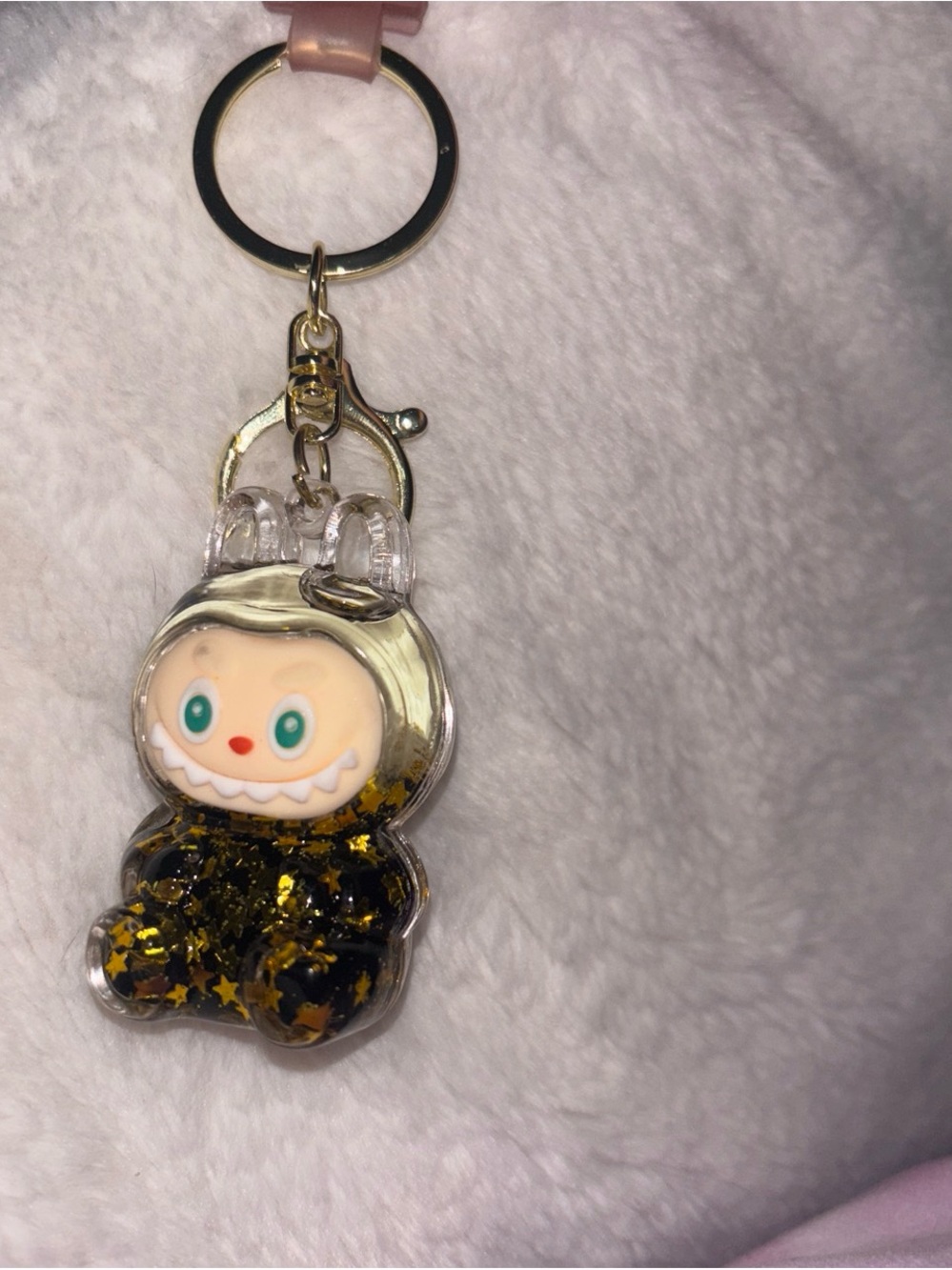 Cute Clear Bear Keychain with Gold Star Glitter
